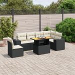 Set canapele de grădină cu perne, 7 piese, negru, poliratan GartenMobel Dekor