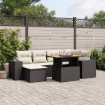 Set canapele de grădină cu perne, 7 piese, negru, poliratan GartenMobel Dekor