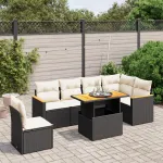 Set canapele de grădină cu perne, 7 piese, negru, poliratan GartenMobel Dekor
