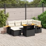 Set canapele de grădină cu perne, 7 piese, negru, poliratan GartenMobel Dekor