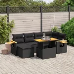 Set canapele de grădină cu perne, 7 piese, negru, poliratan GartenMobel Dekor