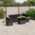 Set canapele de grădină cu perne, 7 piese, negru, poliratan GartenMobel Dekor