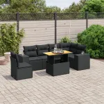 Set canapele de grădină cu perne, 7 piese, negru, poliratan GartenMobel Dekor
