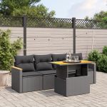 Set mobilier de grădină cu perne, 5 piese, negru, poliratan GartenMobel Dekor