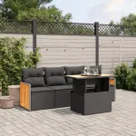 Set mobilier de grădină cu perne, 5 piese, negru, poliratan GartenMobel Dekor