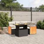 Set mobilier de grădină cu perne, 5 piese, negru, poliratan GartenMobel Dekor
