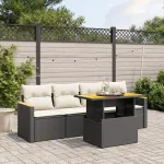 Set mobilier de grădină cu perne, 5 piese, negru, poliratan GartenMobel Dekor
