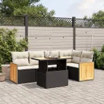 Set mobilier de grădină cu perne, 6 piese, negru, poliratan GartenMobel Dekor