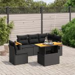 Set mobilier de grădină cu perne, 6 piese, negru, poliratan GartenMobel Dekor