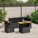 Set mobilier de grădină cu perne, 6 piese, negru, poliratan GartenMobel Dekor