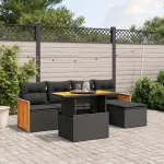 Set mobilier de grădină cu perne, 6 piese, negru, poliratan GartenMobel Dekor