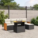 Set mobilier de grădină cu perne, 6 piese, negru, poliratan GartenMobel Dekor
