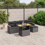 Set mobilier de grădină cu perne, 6 piese, negru, poliratan GartenMobel Dekor