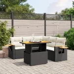 Set mobilier de grădină cu perne, 6 piese, negru, poliratan GartenMobel Dekor