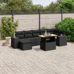 Set mobilier de grădină cu perne, 8 piese, negru, poliratan GartenMobel Dekor