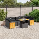 Set mobilier de grădină cu perne, 8 piese, negru, poliratan GartenMobel Dekor