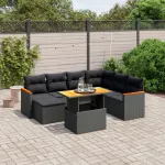 Set mobilier de grădină cu perne, 8 piese, negru, poliratan GartenMobel Dekor