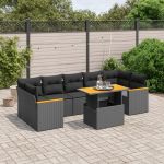 Set mobilier de grădină cu perne, 8 piese, negru, poliratan GartenMobel Dekor