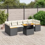 Set mobilier de grădină cu perne, 8 piese, negru, poliratan GartenMobel Dekor