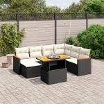 Set mobilier de grădină cu perne, 8 piese, negru, poliratan GartenMobel Dekor