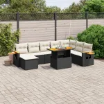 Set mobilier de grădină cu perne, 8 piese, negru, poliratan GartenMobel Dekor