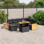 Set mobilier de grădină cu perne, 8 piese, negru, poliratan GartenMobel Dekor