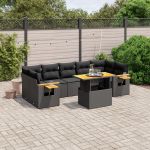 Set mobilier de grădină cu perne, 8 piese, negru, poliratan GartenMobel Dekor