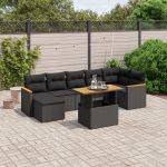 Set mobilier de grădină cu perne, 8 piese, negru, poliratan GartenMobel Dekor