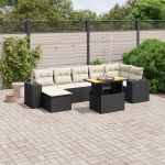 Set mobilier de grădină cu perne, 8 piese, negru, poliratan GartenMobel Dekor