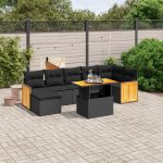 Set mobilier de grădină cu perne, 8 piese, negru, poliratan GartenMobel Dekor