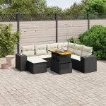 Set mobilier de grădină cu perne, 8 piese, negru, poliratan GartenMobel Dekor