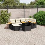 Set mobilier de grădină cu perne, 8 piese, negru, poliratan GartenMobel Dekor