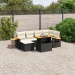 Set mobilier de grădină cu perne, 8 piese, negru, poliratan GartenMobel Dekor