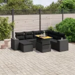 Set mobilier de grădină cu perne, 8 piese, negru, poliratan GartenMobel Dekor