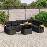 Set mobilier de grădină cu perne, 9 piese, negru, poliratan GartenMobel Dekor