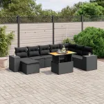 Set mobilier de grădină cu perne, 9 piese, negru, poliratan GartenMobel Dekor