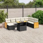 Set mobilier de grădină cu perne, 9 piese, negru, poliratan GartenMobel Dekor