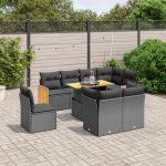 Set mobilier de grădină cu perne, 9 piese, negru, poliratan GartenMobel Dekor