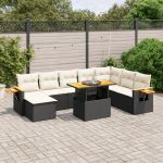 Set mobilier de grădină cu perne, 9 piese, negru, poliratan GartenMobel Dekor