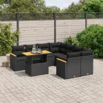 Set mobilier de grădină cu perne, 9 piese, negru, poliratan GartenMobel Dekor