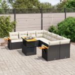 Set mobilier de grădină cu perne, 9 piese, negru, poliratan GartenMobel Dekor