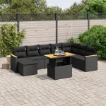 Set mobilier de grădină cu perne, 9 piese, negru, poliratan GartenMobel Dekor