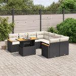 Set mobilier de grădină cu perne, 9 piese, negru, poliratan GartenMobel Dekor