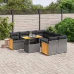 Set mobilier de grădină cu perne, 9 piese, negru, poliratan GartenMobel Dekor