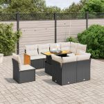 Set mobilier de grădină cu perne, 9 piese, negru, poliratan GartenMobel Dekor