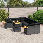 Set mobilier de grădină cu perne, 9 piese, negru, poliratan GartenMobel Dekor