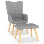 Scaun de relaxare cu taburet, gri deschis, material textil GartenMobel Dekor