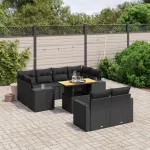 Set canapele de grădină cu perne, 11 piese, negru, poliratan GartenMobel Dekor