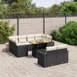 Set canapele de grădină cu perne, 11 piese, negru, poliratan GartenMobel Dekor