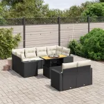 Set canapele de grădină cu perne, 11 piese, negru, poliratan GartenMobel Dekor